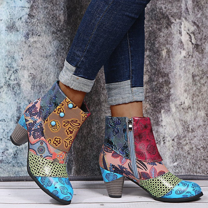 Women's chunky heel ankle boots with side zipper