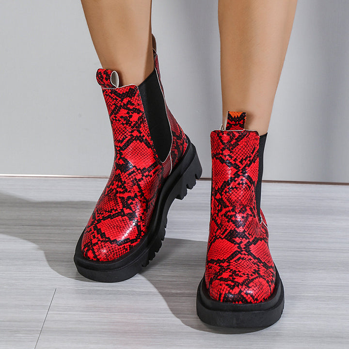 Women's snakeskin slip-on platform ankle boots