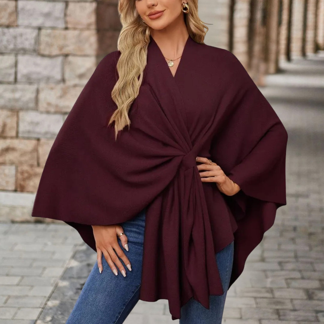 Sancha | Women's Batwing Belted Knit Draped Cape Coat