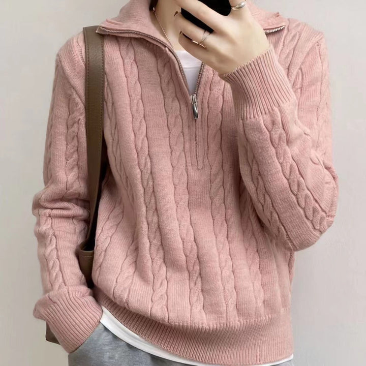 Marigold | Women's Cable-Knit Zip-Front Funnel-Neck Cropped Sweater