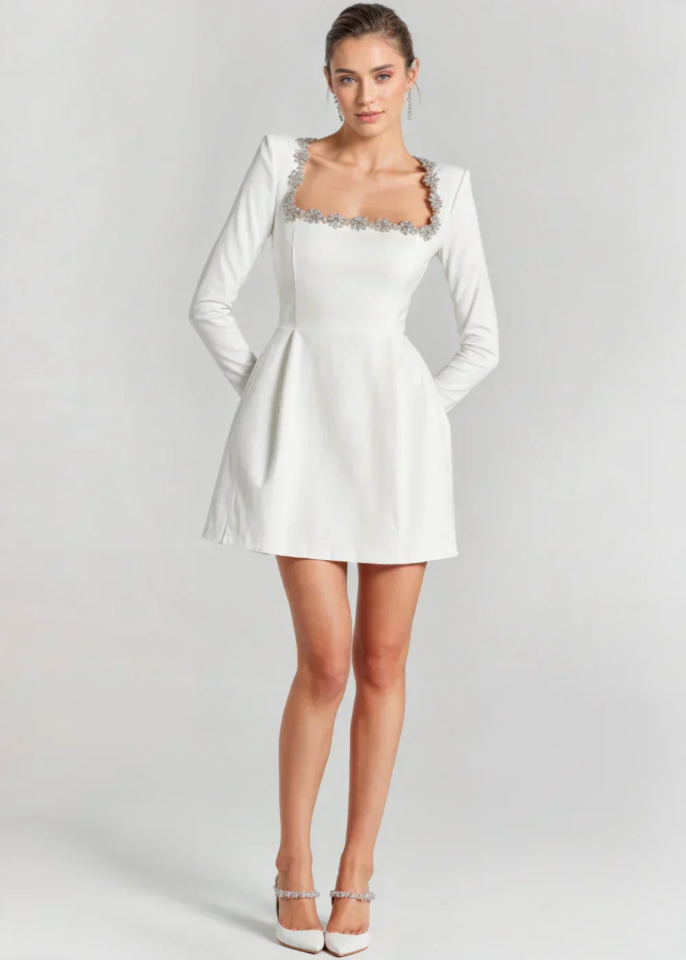 Capucine | Women's Velvet Square-Neck Floral Mini Dress