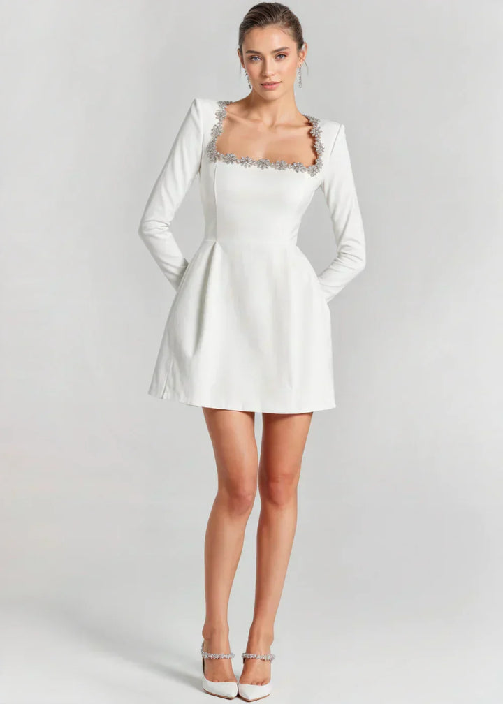 Capucine | Women's Velvet Square-Neck Floral Mini Dress