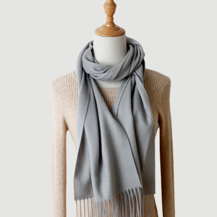 Women's solid color cashmere tassel scarf with long fringe