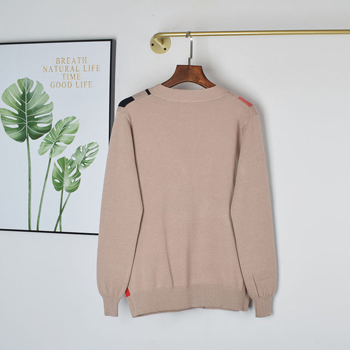 Women's knit cardigan sweater with V-neck in khaki