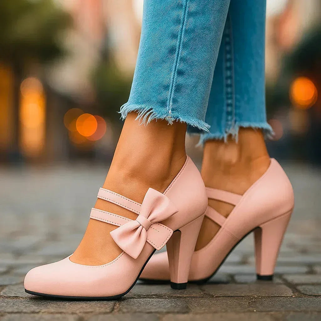 Jolanthe | Women's Bow Block-Heel Strappy Mary-Jane Pumps