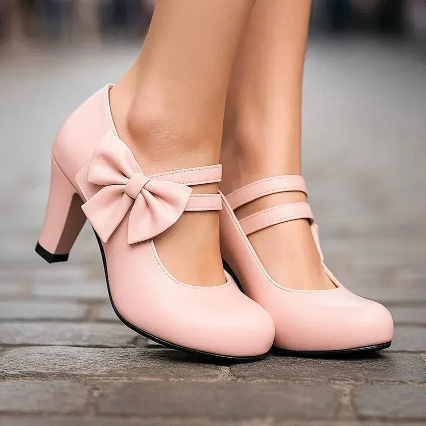 Jolanthe | Women's Bow Block-Heel Strappy Mary-Jane Pumps