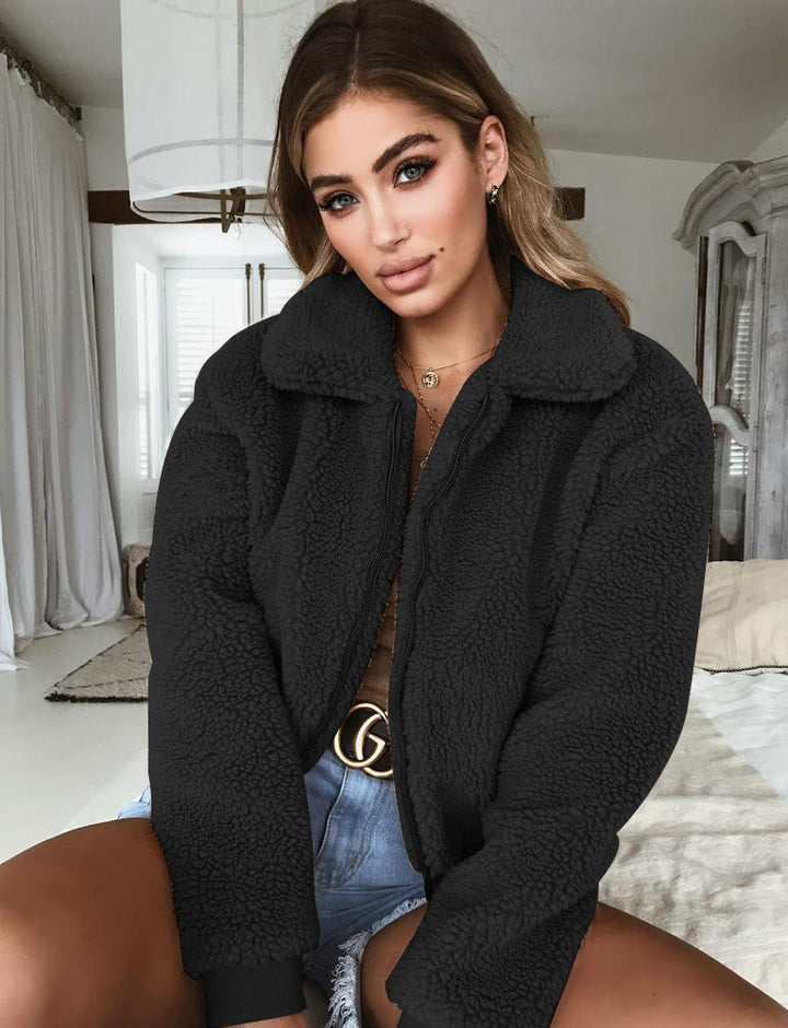 Women's lapel zip winter coat front view