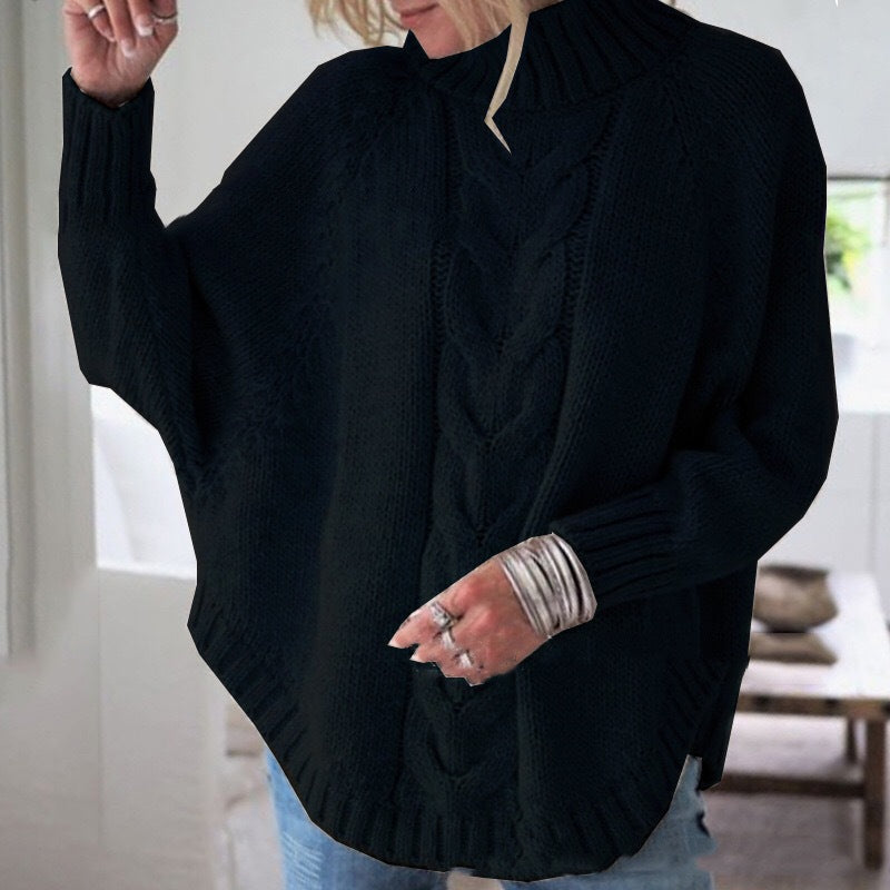 Women's loose high collar batwing sweater