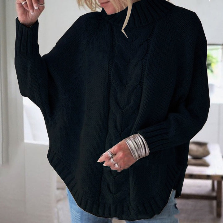 Women's loose high collar batwing sweater