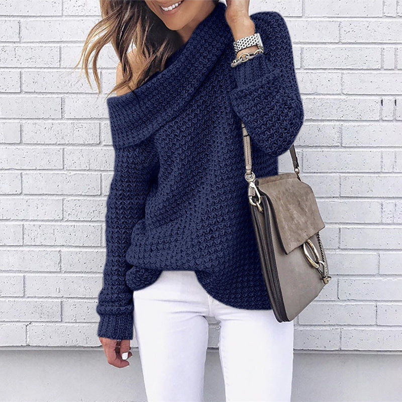 Women's off shoulder knit sweater pullover, long sleeve