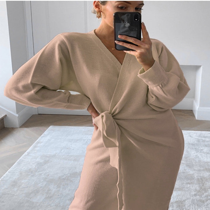 Women's V-neck sweater dress in multiple colors