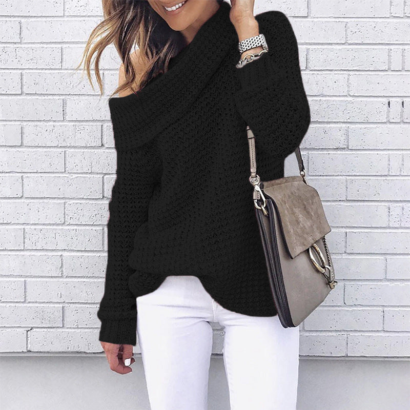 Women's off shoulder knit sweater pullover, long sleeve