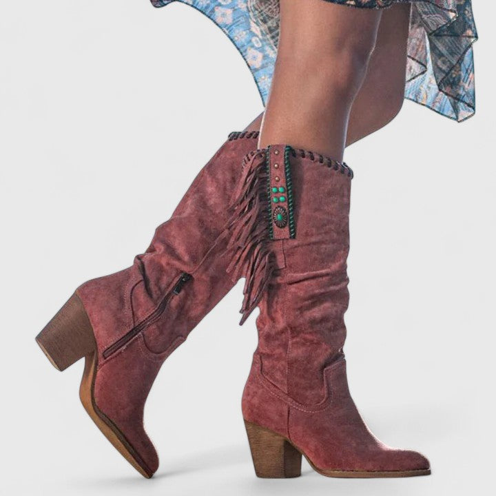 Lysbeth | Women's Fringed Block-Heel Knee-High Boots
