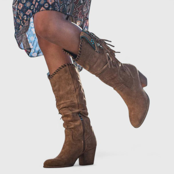 Lysbeth | Women's Fringed Block-Heel Knee-High Boots