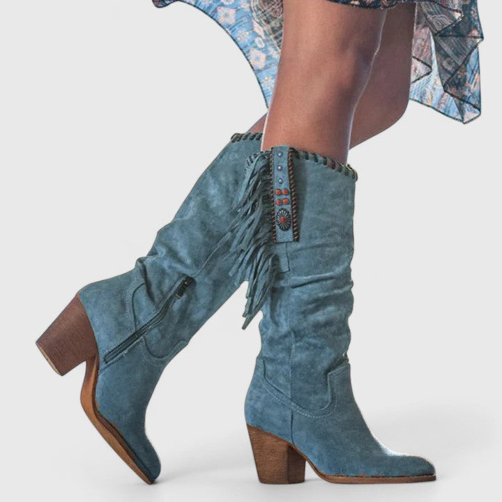 Lysbeth | Women's Fringed Block-Heel Knee-High Boots