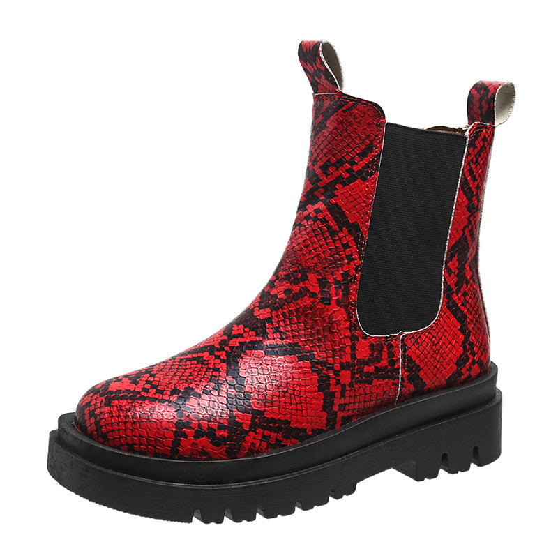 Women's snakeskin slip-on platform ankle boots