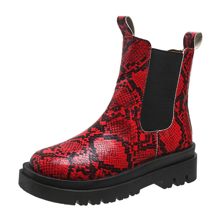 Women's snakeskin slip-on platform ankle boots