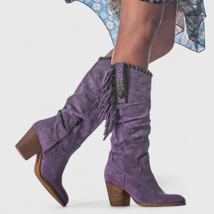 Lysbeth | Women's Fringed Block-Heel Knee-High Boots