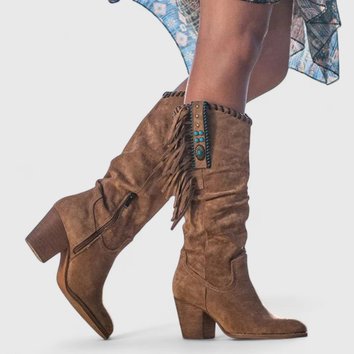 Lysbeth | Women's Fringed Block-Heel Knee-High Boots