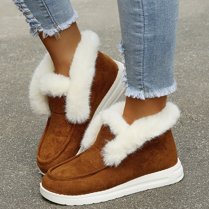 Women's black plush-lined winter ankle boots