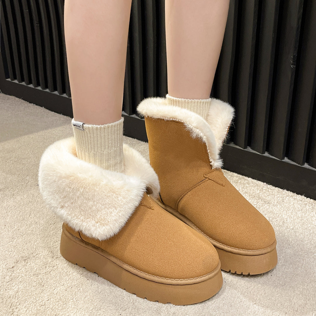Women's black fleece lined snow ankle boots