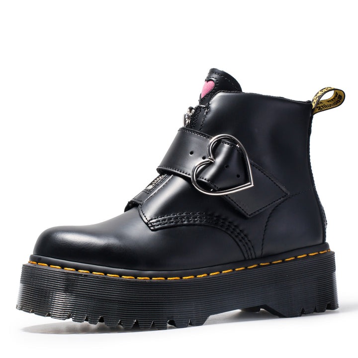 Women's black leather ankle boots with thick heel and zipper