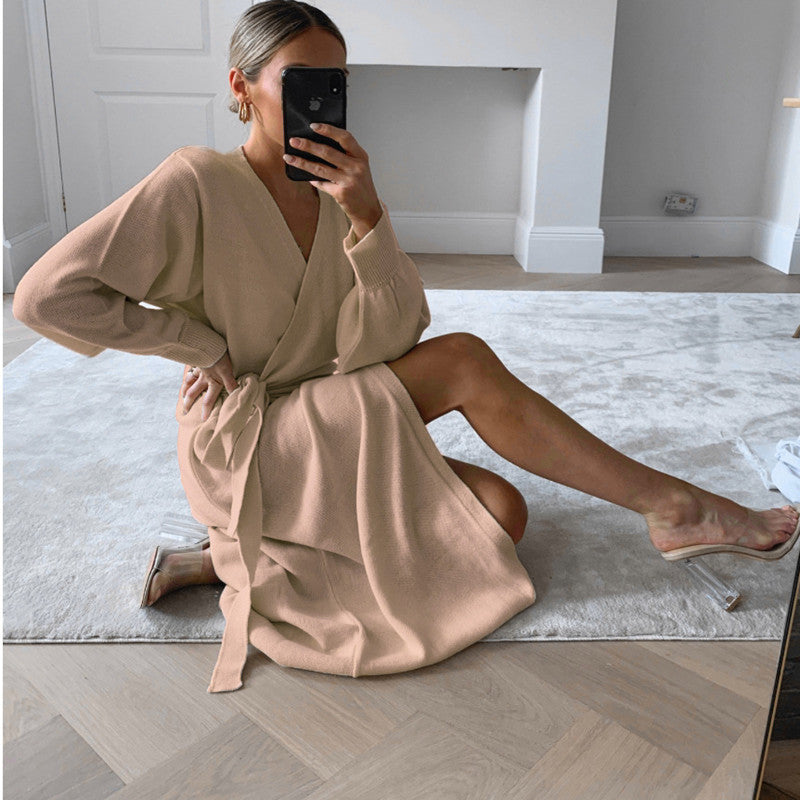 Women's V-neck sweater dress in multiple colors