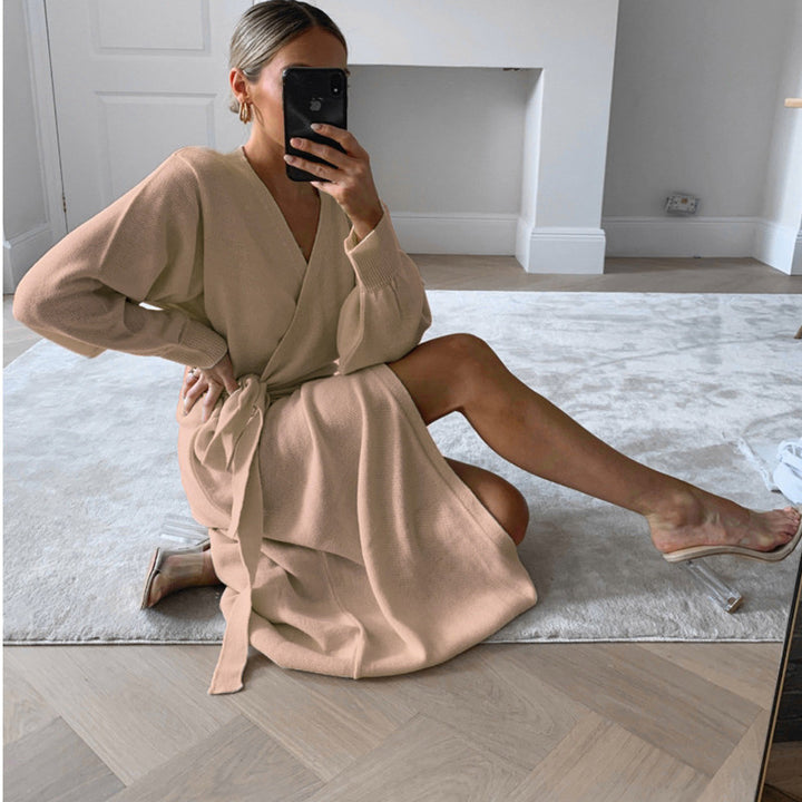 Women's V-neck sweater dress in multiple colors