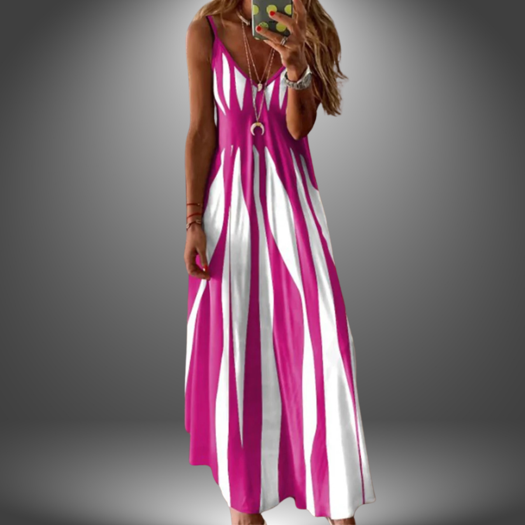 Lyanna | Elegant Sleeveless Stripe Printed Long Dress
