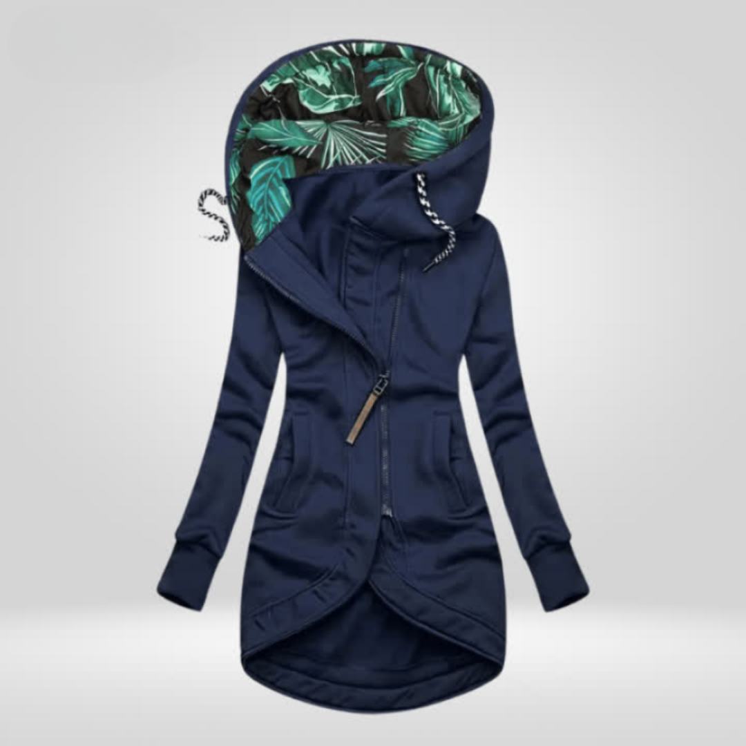 Women's hooded windbreaker coat with adjustable hood