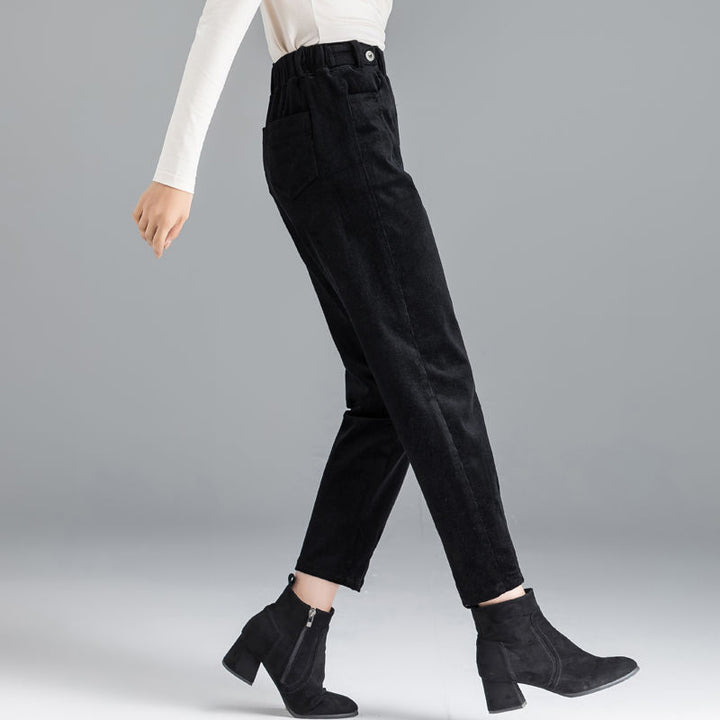 Women's tapered corduroy pants with rivet details