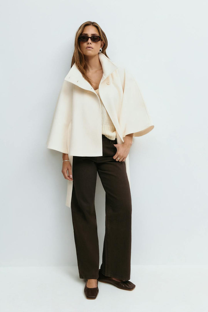 Solveig | Women's Wool Batwing Funnel-Neck Belted Cape Coat