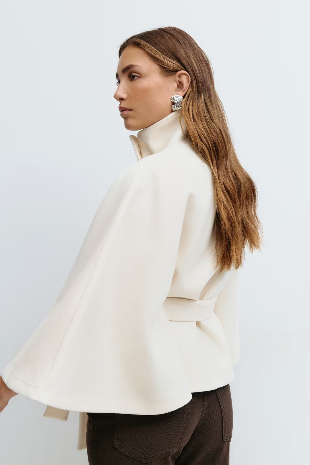Solveig | Women's Wool Batwing Funnel-Neck Belted Cape Coat