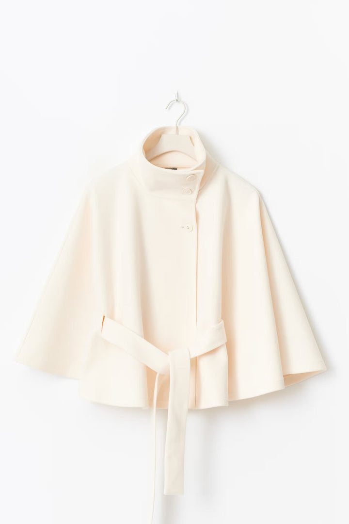 Solveig | Women's Wool Batwing Funnel-Neck Belted Cape Coat