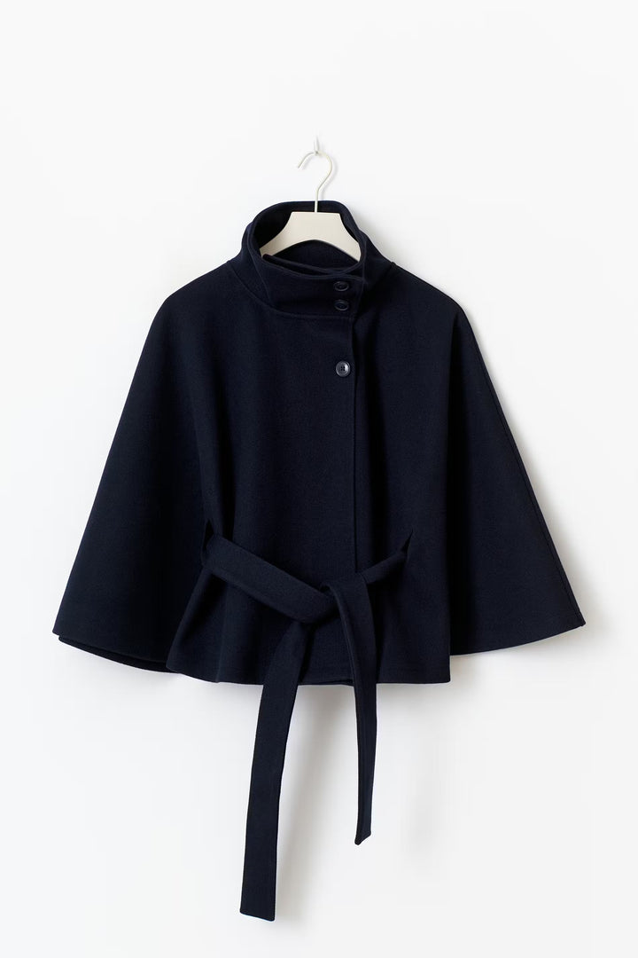 Solveig | Women's Wool Batwing Funnel-Neck Belted Cape Coat
