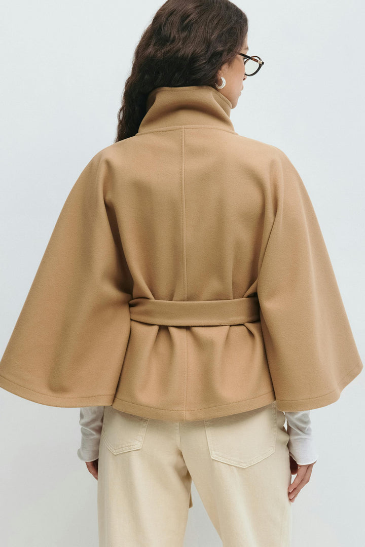 Solveig | Women's Wool Batwing Funnel-Neck Belted Cape Coat
