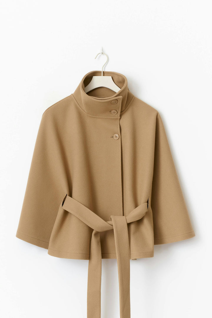 Solveig | Women's Wool Batwing Funnel-Neck Belted Cape Coat