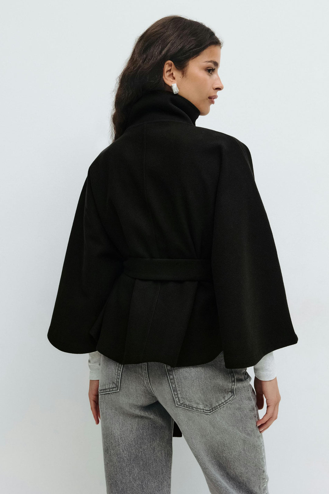 Solveig | Women's Wool Batwing Funnel-Neck Belted Cape Coat