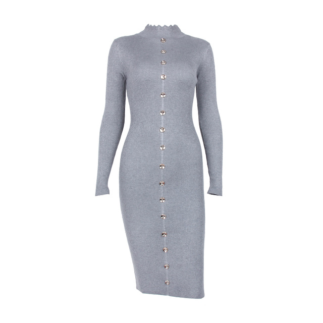 Women's knit sweater dress in wine red, gray and black