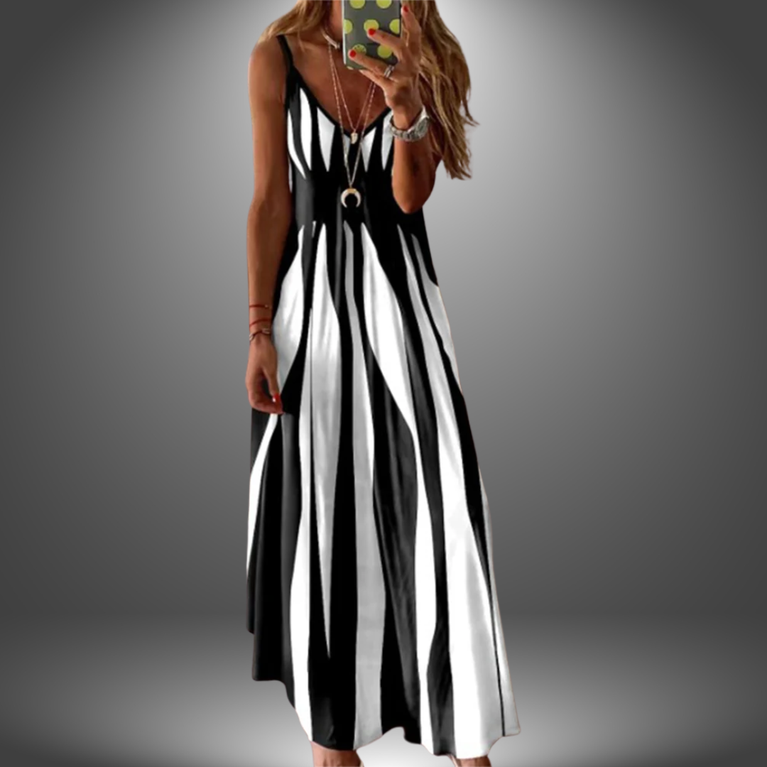 Lyanna | Elegant Sleeveless Stripe Printed Long Dress