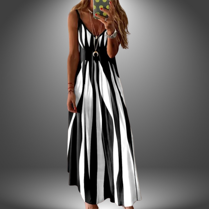 Lyanna | Elegant Sleeveless Stripe Printed Long Dress