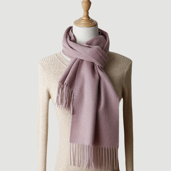 Women's solid color cashmere tassel scarf with long fringe