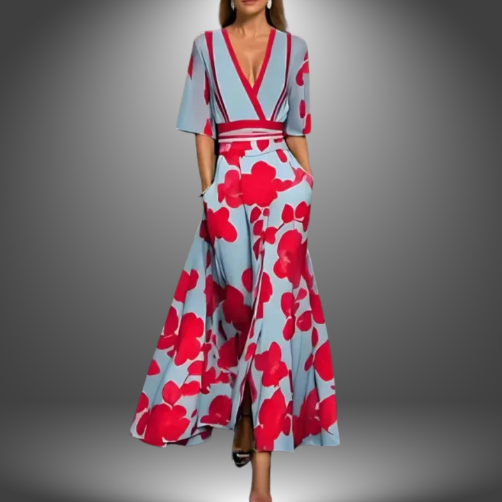 Selora | Flattering V-Neck Printed Maxi Dress