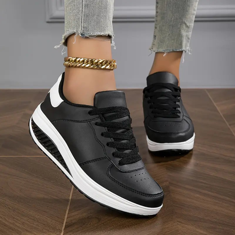 White wedge platform sneakers with laces for women