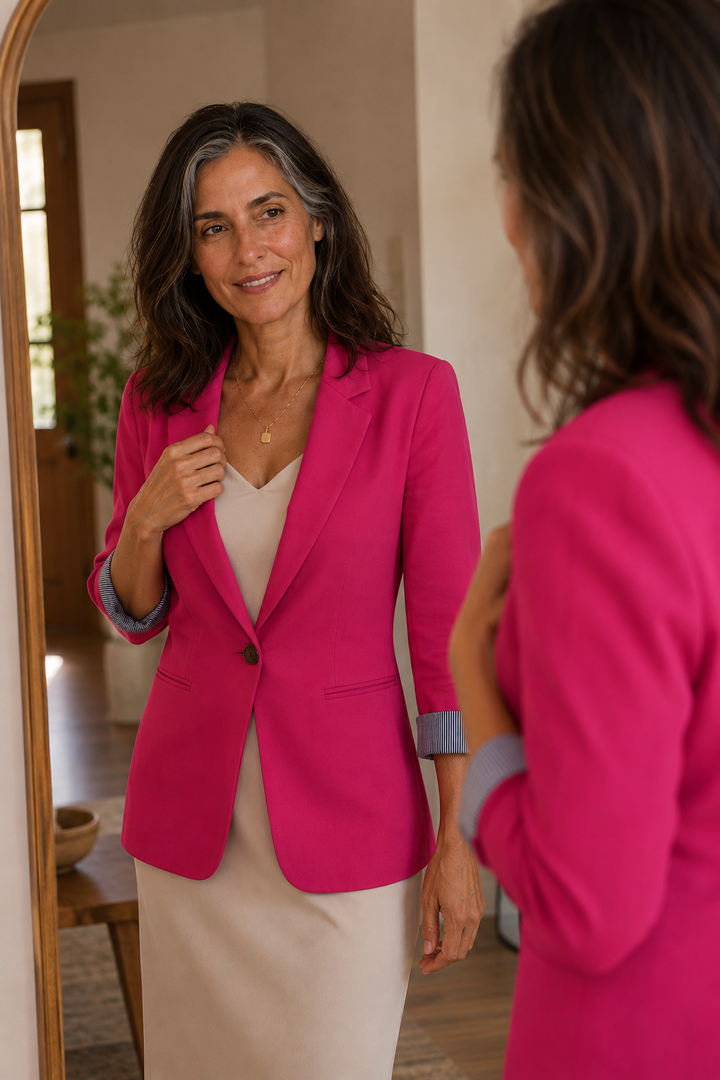 Women's structured lapel blazer cardigan front view