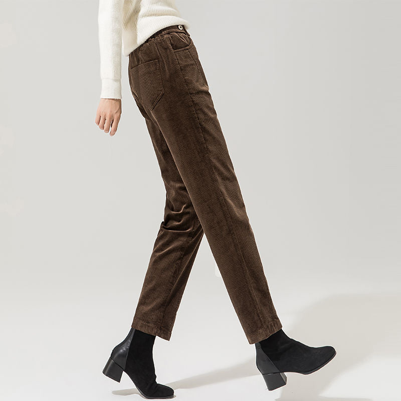 Women's tapered corduroy pants with rivet details