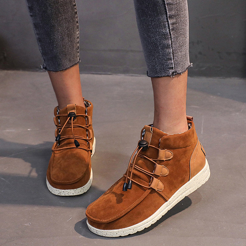 Women's wedge ankle boots with drawstring detail and round toe