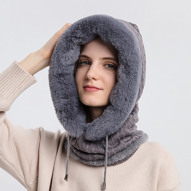 Women's hooded knit winter hat with scarf