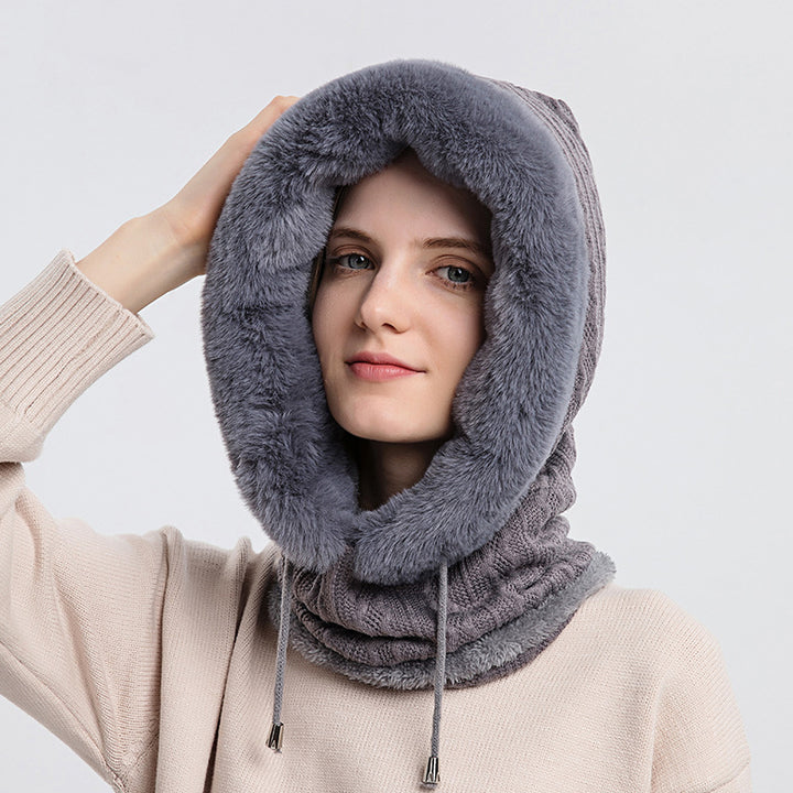 Women's hooded knit winter hat with scarf