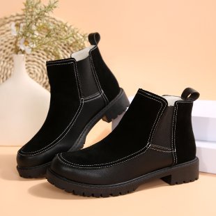 Women's black platform ankle boots with short Martin-style shaft